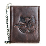 Men's Skull Wallet Real Genuine Leather Purse with Iron Chain