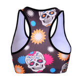 Sugar Skull Print Fitness Workout Seamless  Stretch Tank Top