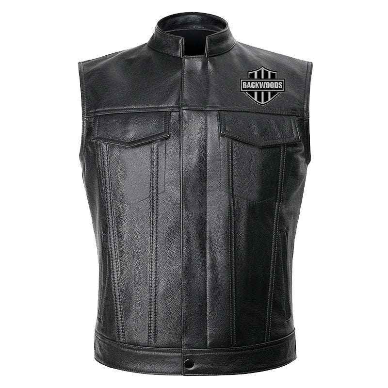 Leather Embossed Vest Jacket, Black, 36