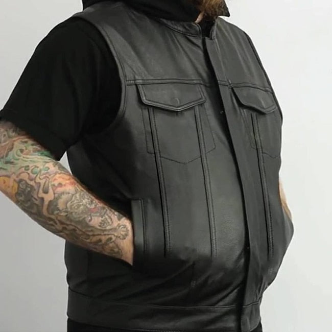 Thunder Road Skull PU Leather Vest