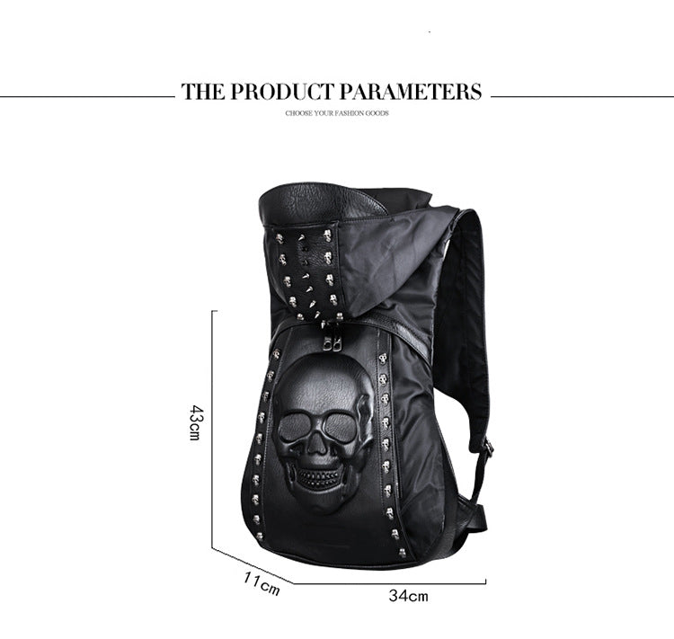 3D Skull Leather Backpack with Hood Cap