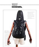 3D Skull Leather Backpack with Hood Cap