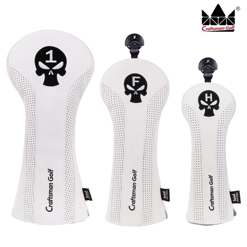 Craftsman Golf Headcover Sets for Woods Driver Fairway Utility Hybrid With Number Tag Skull Emblem PU Leather