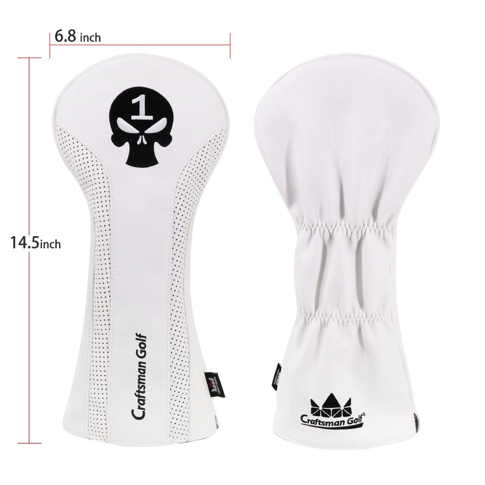 Craftsman Golf Headcover Sets for Woods Driver Fairway Utility Hybrid With Number Tag Skull Emblem PU Leather