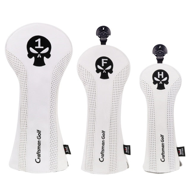 Craftsman Golf Headcover Sets for Woods Driver Fairway Utility Hybrid With Number Tag Skull Emblem PU Leather