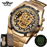 Automatic Mechanical  Skeletal Skull Watch with Steel Strap