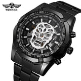 Automatic Mechanical  Skeletal Skull Watch with Steel Strap