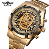 Automatic Mechanical  Skeletal Skull Watch with Steel Strap