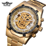 Automatic Mechanical  Skeletal Skull Watch with Steel Strap