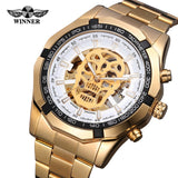 Automatic Mechanical  Skeletal Skull Watch with Steel Strap