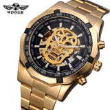 Automatic Mechanical  Skeletal Skull Watch with Steel Strap