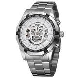 Automatic Mechanical  Skeletal Skull Watch with Steel Strap