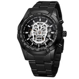 Automatic Mechanical  Skeletal Skull Watch with Steel Strap