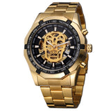 Automatic Mechanical  Skeletal Skull Watch with Steel Strap