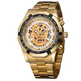 Automatic Mechanical  Skeletal Skull Watch with Steel Strap