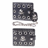 Skull Head Cross Black Leather Biker Hasp Wallet with Long Key Chain 48cm