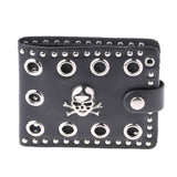 Skull Head Cross Black Leather Biker Hasp Wallet with Long Key Chain 48cm