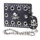 Skull Head Cross Black Leather Biker Hasp Wallet with Long Key Chain 48cm