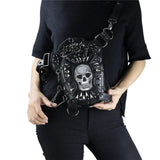 Gothic Steampunk Skull Leather Messenger Bag