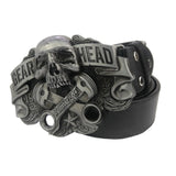 Metal Skull Head Buckle & Leather Belt for Men