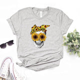 Bandana Skull Sunflower Print Women Tshirt