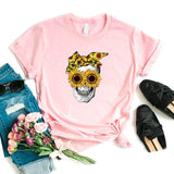 Bandana Skull Sunflower Print Women Tshirt