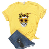 Bandana Skull Sunflower Print Women Tshirt