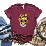 Bandana Skull Sunflower Print Women Tshirt
