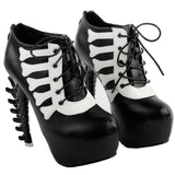 Two Tone Lace Up High-top Skull Bone Platform Ankle Boot