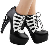 Two Tone Lace Up High-top Skull Bone Platform Ankle Boot