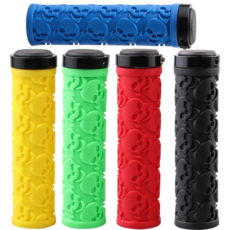 Pair Skull Handlebar Grips   Dual Lock On Clamps