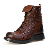 Men's Genuine  Cowhide Leather Motorcycle Boots Skull Detail Design