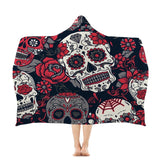 Floral Skull Hooded Towel Microfiber Winter Warmer Hooded Blanket