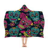 Floral Skull Hooded Towel Microfiber Winter Warmer Hooded Blanket