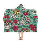 Floral Skull Hooded Towel Microfiber Winter Warmer Hooded Blanket