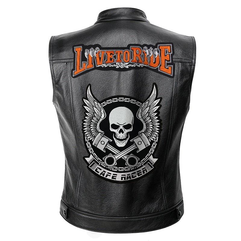 Biker Skull  'Live to Ride'  PU Leather Vest