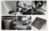 Skull Cross Men's Genuine Leather Short Slim Wallet