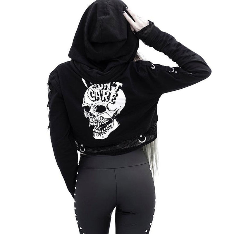Skull Print Mesh Women's Hoodie