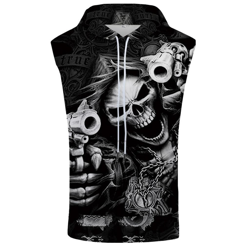 Skull Sleeveless Hoodie Sweatshirt Vest