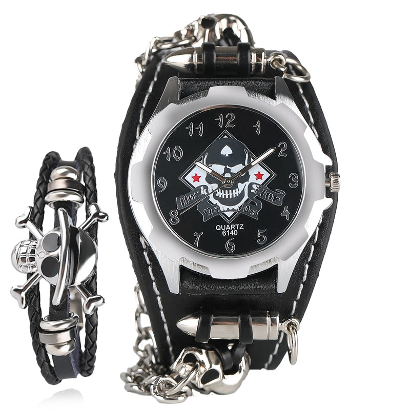 Bullet Chain Wrist Watch Skull Cuff with Steampunk Bracelet