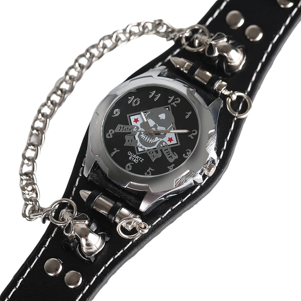 Bullet Chain Wrist Watch Skull Cuff with Steampunk Bracelet