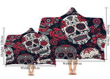 Floral Skull Hooded Towel Microfiber Winter Warmer Hooded Blanket