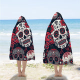 Floral Skull Hooded Towel Microfiber Winter Warmer Hooded Blanket