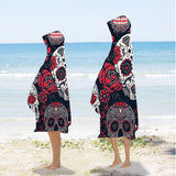 Floral Skull Hooded Towel Microfiber Winter Warmer Hooded Blanket