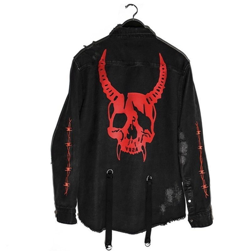Gothic Demon Skull Black Denim Jacket