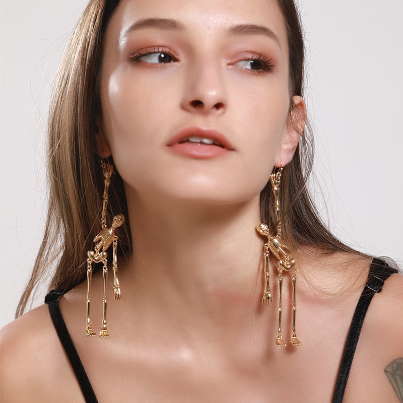 Exaggerated Skeleton Long Drop Earrings