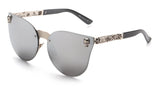 ROYAL GIRL Cat Eye Women Sunglasses Rimless Skull Frame Metal Temple Oculos Mirror Glasses feminino UV400 Flower Leg ss147