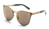 ROYAL GIRL Cat Eye Women Sunglasses Rimless Skull Frame Metal Temple Oculos Mirror Glasses feminino UV400 Flower Leg ss147