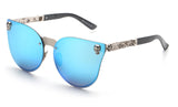 ROYAL GIRL Cat Eye Women Sunglasses Rimless Skull Frame Metal Temple Oculos Mirror Glasses feminino UV400 Flower Leg ss147