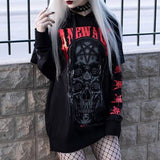 Skull Print Women's Longline Hooded Black Sweatshirt